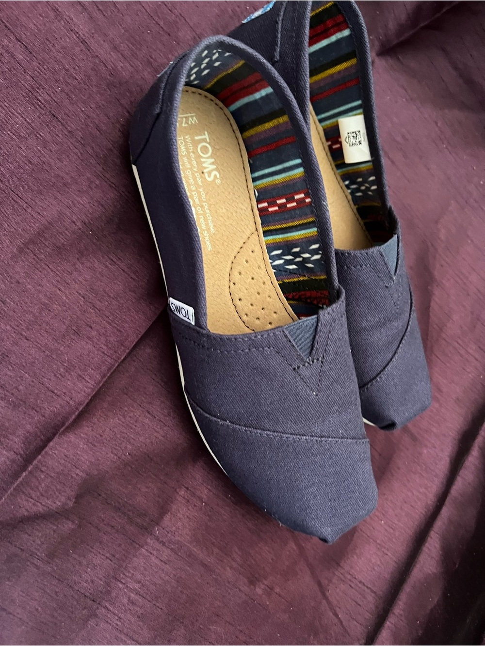 TOMS Slip-On Canvas Shoes in Navy with Patterned Lining